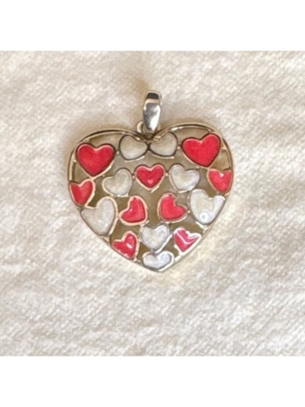 Vintage Avon NRT Heart Pendant Shaped Red & White Enamel Jewelry Charm